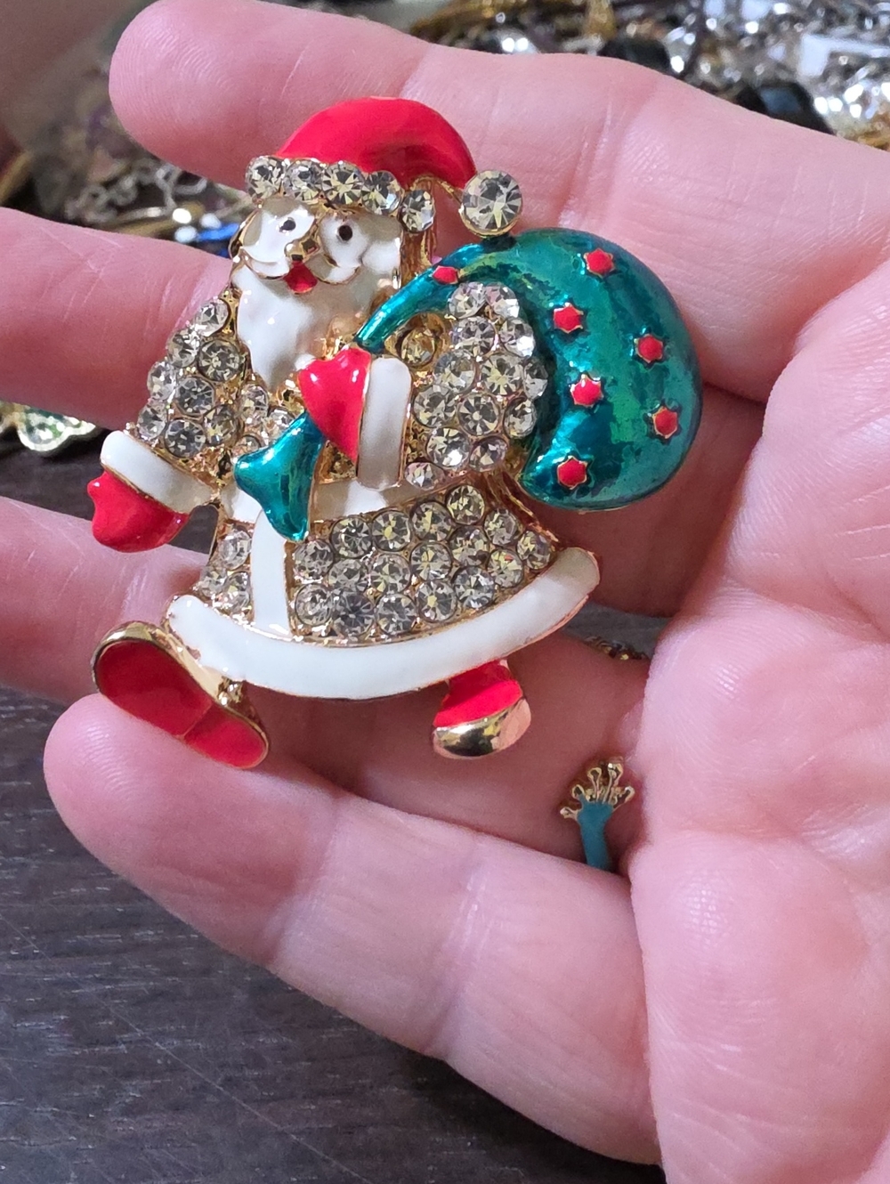 A114- Festive Santa Crystal Brooch/ Pendant Combo - Red, Green, White